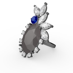 Arinna Yüzük - Füme akrilik, swarovski ve lab safir 925 ayar siyah rodyum kaplama gümüş yüzük #1atniwa