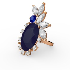 Arinna Yüzük - Lacivert akrilik, swarovski ve lab safir 14 ayar altın yüzük #1bcf7su