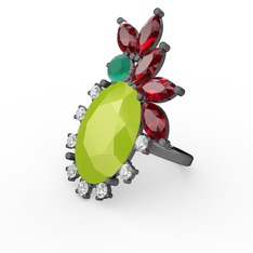 Arinna Yüzük - Neon sarı akrilik 925 ayar siyah rodyum kaplama gümüş yüzük (0.48 karat) #1bkriyr