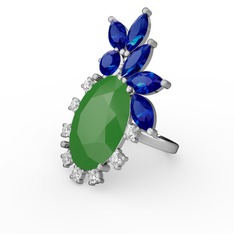 Arinna Yüzük - Neon yeşil akrilik, lab safir ve pırlanta 925 ayar gümüş yüzük (0.48 karat) #1cczg0r