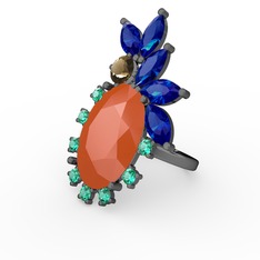 Arinna Yüzük - Neon turuncu akrilik 925 ayar siyah rodyum kaplama gümüş yüzük #1d6axog