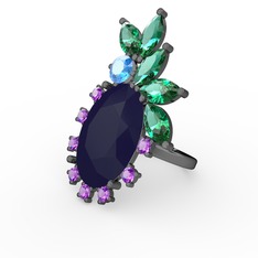 Arinna Yüzük - Lacivert akrilik 925 ayar siyah rodyum kaplama gümüş yüzük #1dffowx