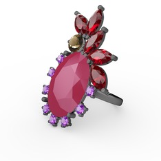 Arinna Yüzük - Neon pembe akrilik 925 ayar siyah rodyum kaplama gümüş yüzük #1f667pk