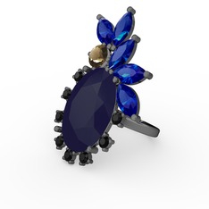 Arinna Yüzük - Lacivert akrilik 925 ayar siyah rodyum kaplama gümüş yüzük #1fykq9u