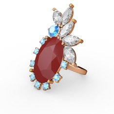 Arinna Yüzük - Kırmızı akrilik, swarovski ve akuamarin 18 ayar altın yüzük #1g6dkie