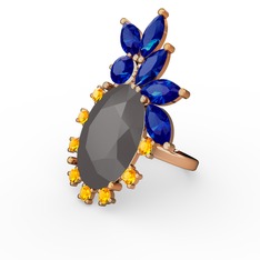 Arinna Yüzük - Füme akrilik, lab safir ve sitrin 18 ayar altın yüzük #1g6jko7