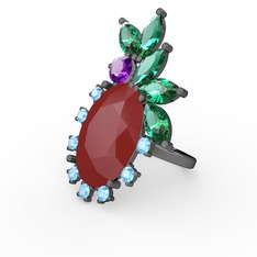 Arinna Yüzük - Kırmızı akrilik 925 ayar siyah rodyum kaplama gümüş yüzük #1g90rlu