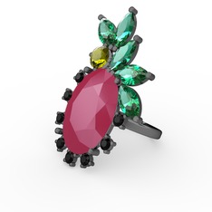 Arinna Yüzük - Neon pembe akrilik 925 ayar siyah rodyum kaplama gümüş yüzük #1geh05n