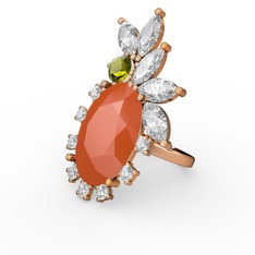 Neon turuncu akrilik, swarovski ve peridot 18 ayar rose altın yüzük