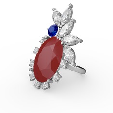 Kırmızı akrilik, swarovski ve lab safir 8 ayar beyaz altın yüzük