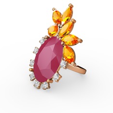 Neon pembe akrilik, sitrin ve swarovski 14 ayar rose altın yüzük