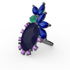 Arinna Yüzük - Lacivert akrilik 925 ayar siyah rodyum kaplama gümüş yüzük #1i0xf7a