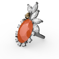 Arinna Yüzük - Neon turuncu akrilik 925 ayar siyah rodyum kaplama gümüş yüzük (0.48 karat) #1iaa3a7