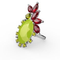 Arinna Yüzük - Neon sarı akrilik, garnet ve peridot 925 ayar gümüş yüzük #1idwc59