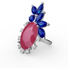 Neon pembe akrilik, lab safir ve swarovski 14 ayar beyaz altın yüzük