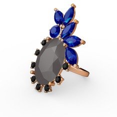 Arinna Yüzük - Füme akrilik, lab safir ve siyah zirkon 8 ayar rose altın yüzük #1iydrmu