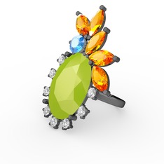 Arinna Yüzük - Neon sarı akrilik 925 ayar siyah rodyum kaplama gümüş yüzük #1j13038