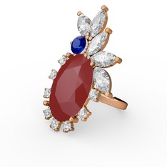 Arinna Yüzük - Kırmızı akrilik, swarovski ve lab safir 14 ayar rose altın yüzük #1jh5dru
