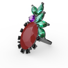 Arinna Yüzük - Kırmızı akrilik 925 ayar siyah rodyum kaplama gümüş yüzük #1jl7em5