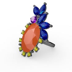 Arinna Yüzük - Neon turuncu akrilik 925 ayar siyah rodyum kaplama gümüş yüzük #1jpagsn