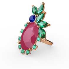 Neon pembe akrilik, yeşil kuvars ve lab safir 925 ayar rose altın kaplama gümüş yüzük