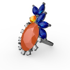 Arinna Yüzük - Neon turuncu akrilik 925 ayar siyah rodyum kaplama gümüş yüzük (0.48 karat) #1ko8a97