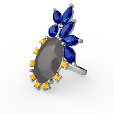 Arinna Yüzük - Füme akrilik, lab safir ve sitrin 8 ayar beyaz altın yüzük #1kqj9pk