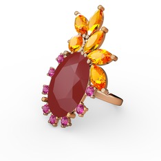 Arinna Yüzük - Kırmızı akrilik, sitrin ve rodolit garnet 8 ayar altın yüzük #1l3fpvr