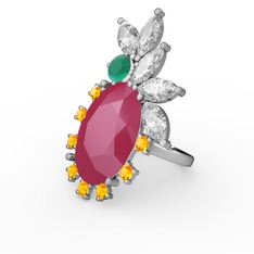 Neon pembe akrilik 18 ayar beyaz altın yüzük