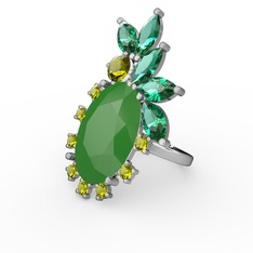 Neon yeşil akrilik, yeşil kuvars ve peridot 925 ayar gümüş yüzük