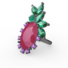 Arinna Yüzük - Neon pembe akrilik 925 ayar siyah rodyum kaplama gümüş yüzük #1ltl2kw