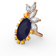 Arinna Yüzük - Lacivert akrilik, swarovski ve sitrin 18 ayar altın yüzük #1mkg66q
