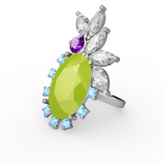 Arinna Yüzük - Neon sarı akrilik 14 ayar beyaz altın yüzük #1msct3r