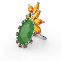 Neon yeşil akrilik 14 ayar beyaz altın yüzük