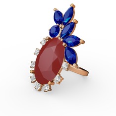 Arinna Yüzük - Kırmızı akrilik, lab safir ve swarovski 18 ayar altın yüzük #1pf061t