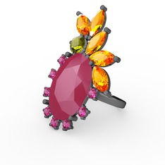 Arinna Yüzük - Neon pembe akrilik 925 ayar siyah rodyum kaplama gümüş yüzük #1q5hrrp