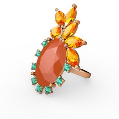 Arinna Yüzük - Neon turuncu akrilik, sitrin ve yeşil kuvars 14 ayar altın yüzük #1qoiaaa