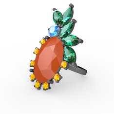 Arinna Yüzük - Neon turuncu akrilik 925 ayar siyah rodyum kaplama gümüş yüzük #1qulzwp