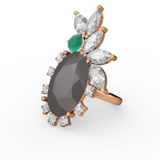 Arinna Yüzük - Füme akrilik, swarovski ve kök zümrüt 925 ayar rose altın kaplama gümüş yüzük #1r6lq4b