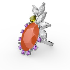 Neon turuncu akrilik 14 ayar beyaz altın yüzük