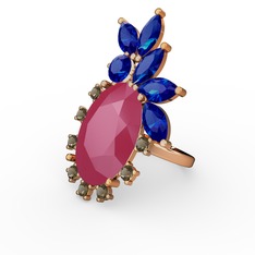 Neon pembe akrilik, lab safir ve dumanlı kuvars 14 ayar rose altın yüzük