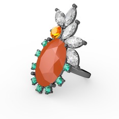 Arinna Yüzük - Neon turuncu akrilik 925 ayar siyah rodyum kaplama gümüş yüzük #1s9weof