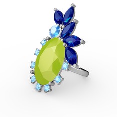 Arinna Yüzük - Neon sarı akrilik, lab safir ve akuamarin 18 ayar beyaz altın yüzük #1sivbcn