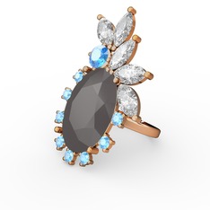 Füme akrilik, swarovski ve akuamarin 18 ayar rose altın yüzük