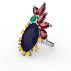 Lacivert akrilik 18 ayar beyaz altın yüzük