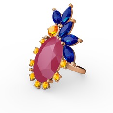 Neon pembe akrilik, lab safir ve sitrin 8 ayar rose altın yüzük