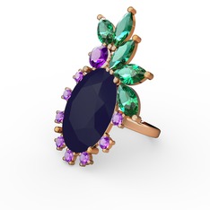 Arinna Yüzük - Lacivert akrilik, yeşil kuvars ve ametist 8 ayar altın yüzük #1tfc4bp