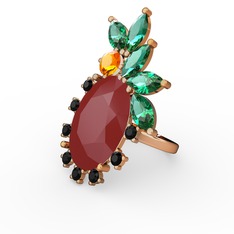 Kırmızı akrilik 18 ayar altın yüzük