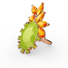 Neon sarı akrilik, sitrin ve peridot 925 ayar altın kaplama gümüş yüzük