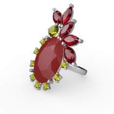 Kırmızı akrilik, garnet ve peridot 925 ayar gümüş yüzük